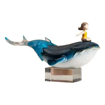 Pictat Balena Sculptura Decor Birou De Desene Animate Figura Opera De Arta Ornamente Balena Albastra Statuie Rășină Meserii Moderne, Decor Acasă