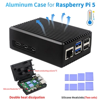 Raspberry Pi 5 din Aliaj de Aluminiu Caz Coajă de Metal cu Silicon Radiatoare de Răcire Pasivă Cabina pentru Raspberry Pi 5