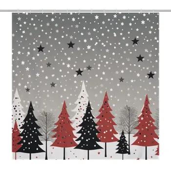 Rustic Negru Lumina Roșie Pomi de Crăciun Artistice Baie Perdea de Duș de Design rezistent la apa, cu material Durabil 12buc Cârlige