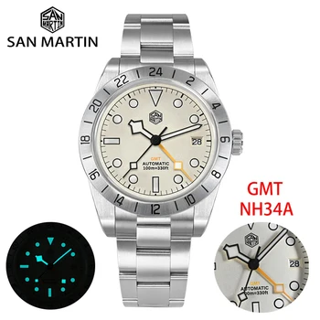San Martin BB GMT Automat Mechanical Ceas de Lux Pentru Barbati Rochie Brățară Cu Safire Și Data 39mm Model BGW9 Bărbați ceas