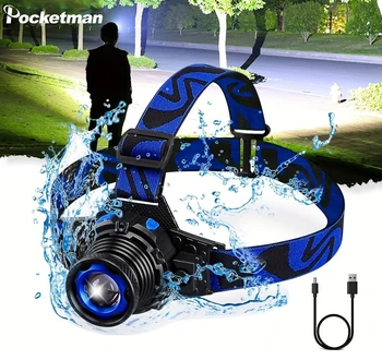 Super-Luminos USB Reîncărcabilă LED rezistent la apa Far cu Zoom 3 Moduri Lampa de Cap pentru Rularea Camping Pescuit