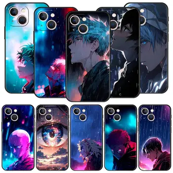 Trist Anime-ul Japonez de Lux Telefon Caz Pentru iPhone 15 13 14 12 11 Pro MAX XR X SE XS 7 8 Plus Moale din Silicon Negru Capac Protecție