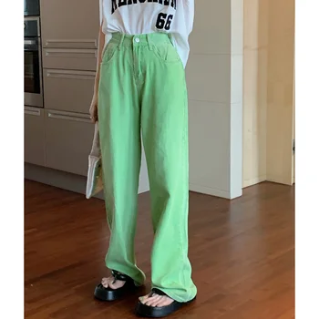 Verde Talie Inalta Blugi pentru Femei Chic American Vintage Moda Streetwear Largi Picior Jean de sex Feminin Pantaloni Y2K Largi Pantaloni Denim