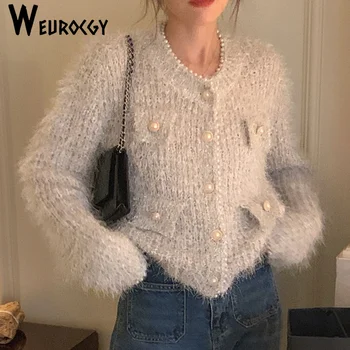 Vintage Femei Pulover 2023 Toamna Iarna Nou Stil Coreean Ediție De Moda, Versatil Topuri Gât Rotund Trunchiate Cardigan Tricotat