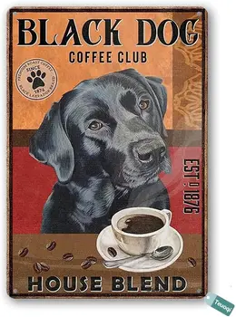 Vintage Halloween Tin Semn Câine Negru cafenea Amestec de Arta de Perete Decor Acasă 8x6 Inch