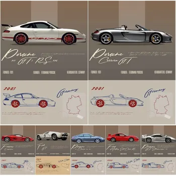 Vintage Supercar Specificatii Ferrari Porsche De Curse Hârtie Poster De Imprimare Acasă Living Dormitor Intrare Bara De Arta Pictura Decor