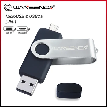 WANSENDA OTG USB Flash Drive Metal Pen Drive 8GB 16GB 32GB 64GB, 128GB, 256GB Pendrive 2 IN 1 MicroUSB Memorie Flashdisk