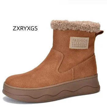 ZXRYXGS de Înaltă Calitate Mată Piele de Miel Lână Cald Cizme de Zapada Platforma Sporind Pantofi pentru Femeie Cizme de Iarna Cizme de Moda 2023