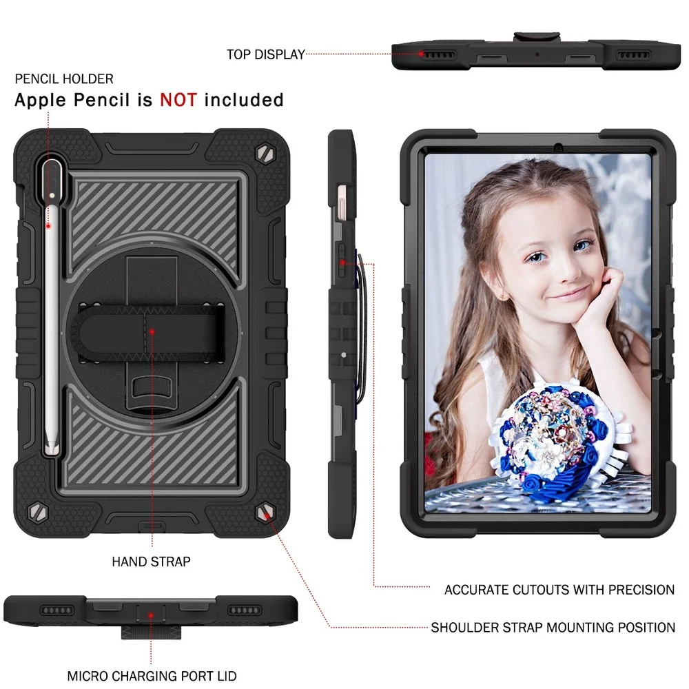 Stea de Caz Pentru Samsung Galaxy Tab S7 11 Inch SM-T870 T875 T876B S8 X700 X706 la Șocuri Copii Acopere Frâna de Mână Curea de Umăr Imagine 1