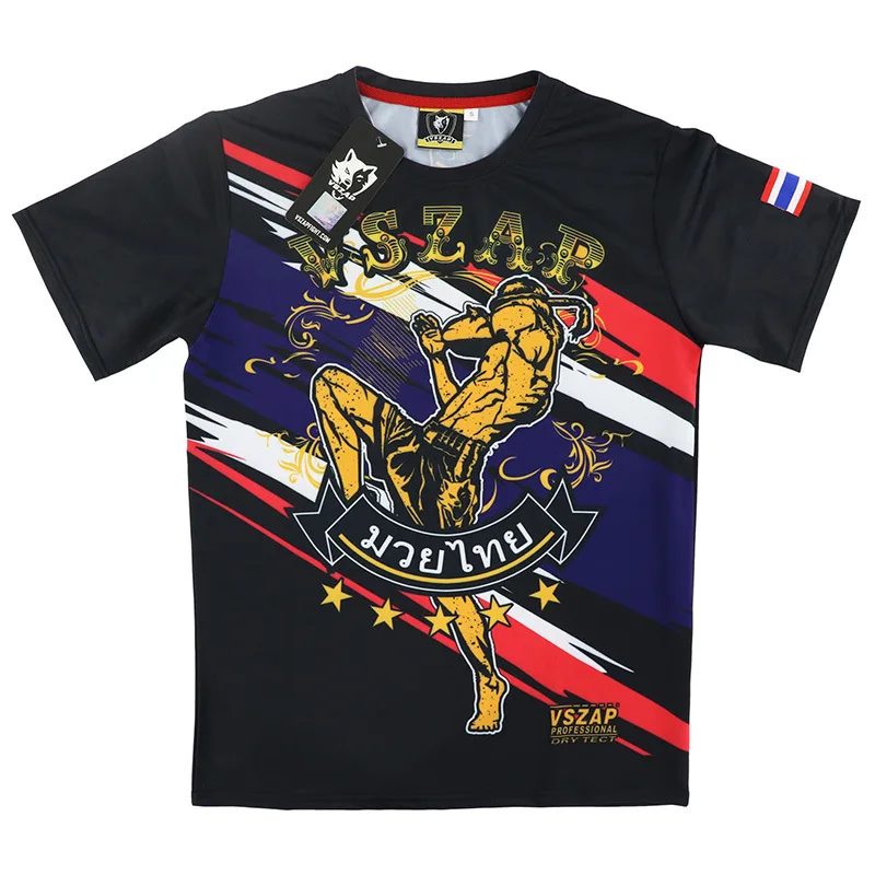 Vszap Box Tricou Lupta MMA T-Shirt pentru Bărbați Muay Thai Rashguard Jersey Negru Respirabil Sală de Fitness BJJ Jiujitsu Kickboxing Sus Imagine 4