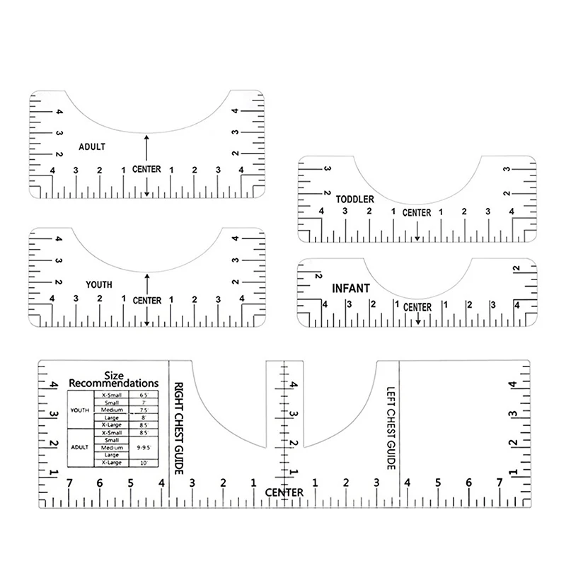5Pcs/Set Tricou Aliniere Riglă Pentru Ghidare Tricou de Măsurare Conducător Cu Dimensiunea Diagramă DIY Șablon Desen Ambarcațiuni Instrument de Redactare Imagine 1