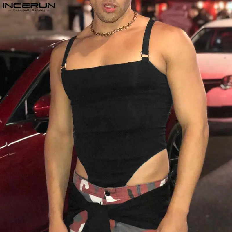 2023 Bărbați Costume de Culoare Solidă fără Mâneci Sexy Vara Curele Topuri Rezervor Salopetă de Fitness de Moda de sex Masculin Tripleți S-2XL INCERUN Imagine 0