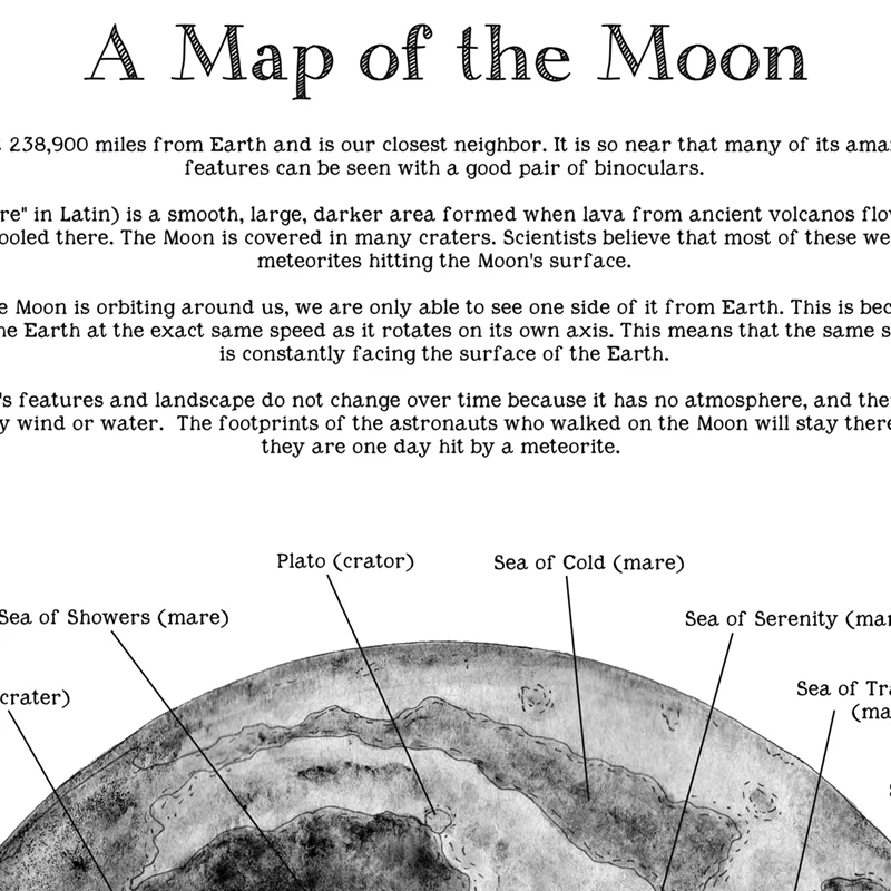 Harta Lunii Alb Negru Printuri Lunar De Învățământ Arta De Perete Panza Pictura Imagine Studiu De Biroul De Decorare Perete Știință Cadouri Imagine 1