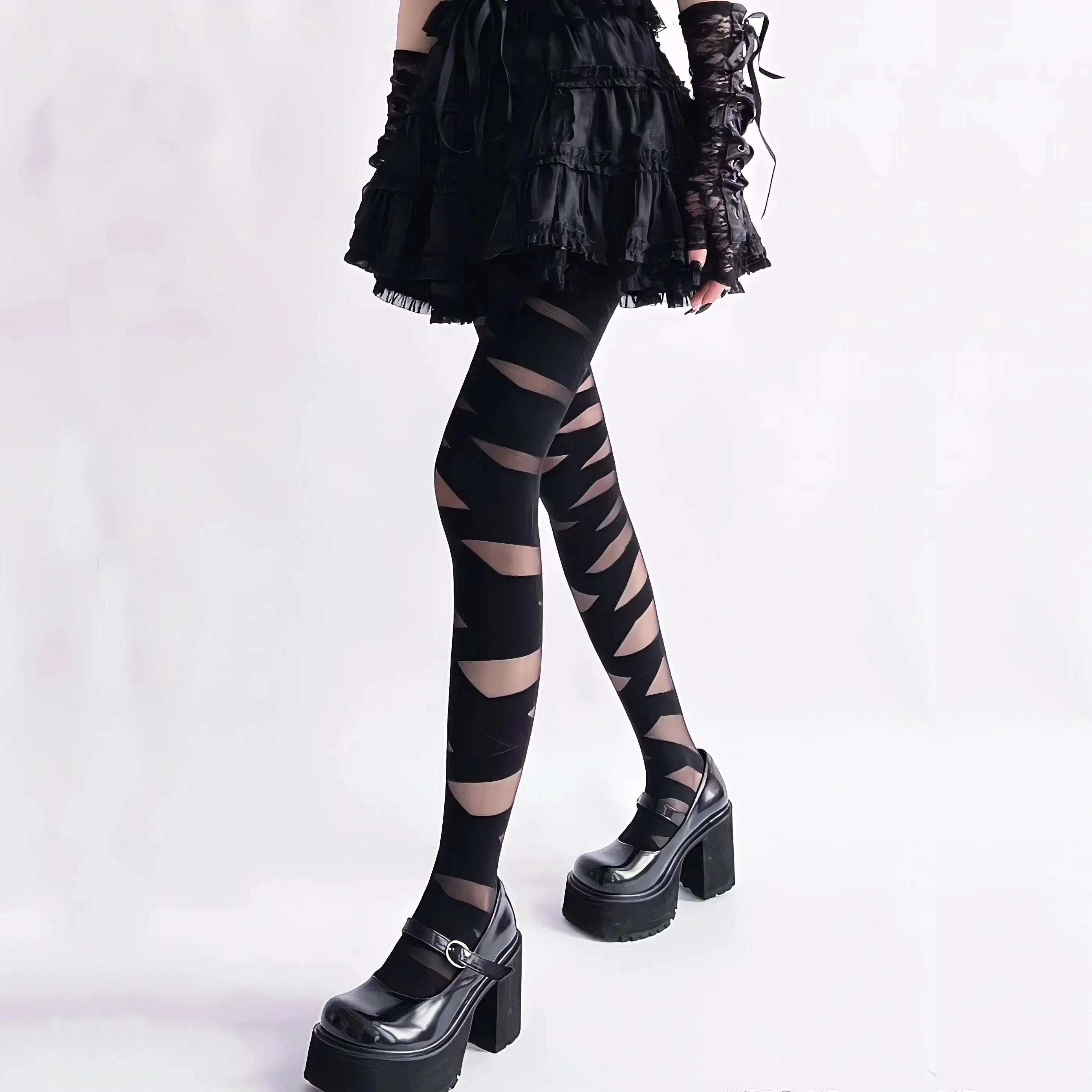 JK Lolita Coapsa Inalta Ciorapi Dresuri Femei Y2k Fete Bandaj cu Dungi Chilot Femei Dresuri Lenjerie Sexy Ciorapi de Nailon Strans Imagine 2