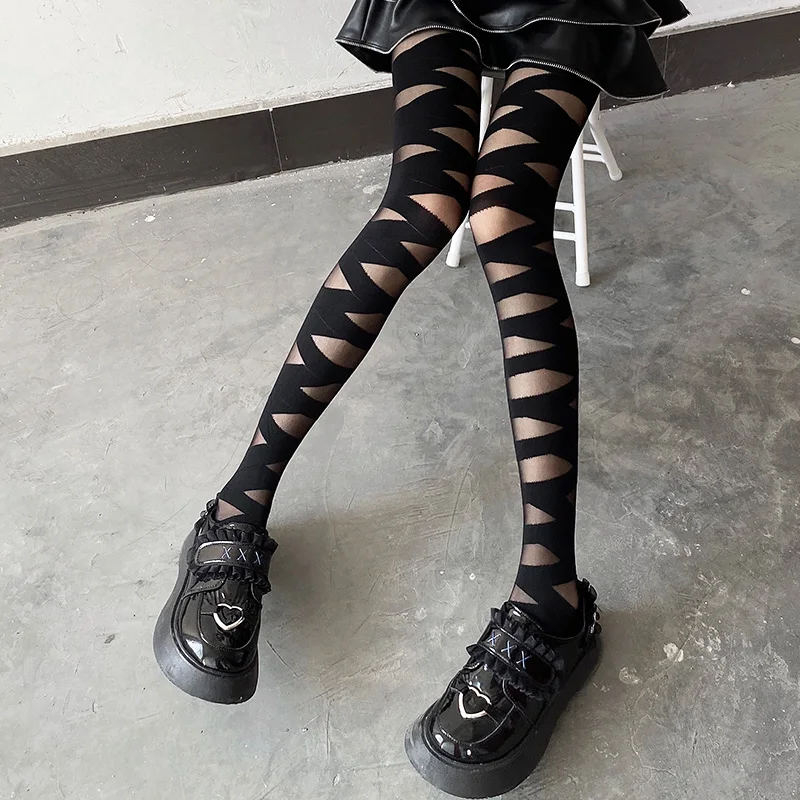 JK Lolita Coapsa Inalta Ciorapi Dresuri Femei Y2k Fete Bandaj cu Dungi Chilot Femei Dresuri Lenjerie Sexy Ciorapi de Nailon Strans Imagine 3