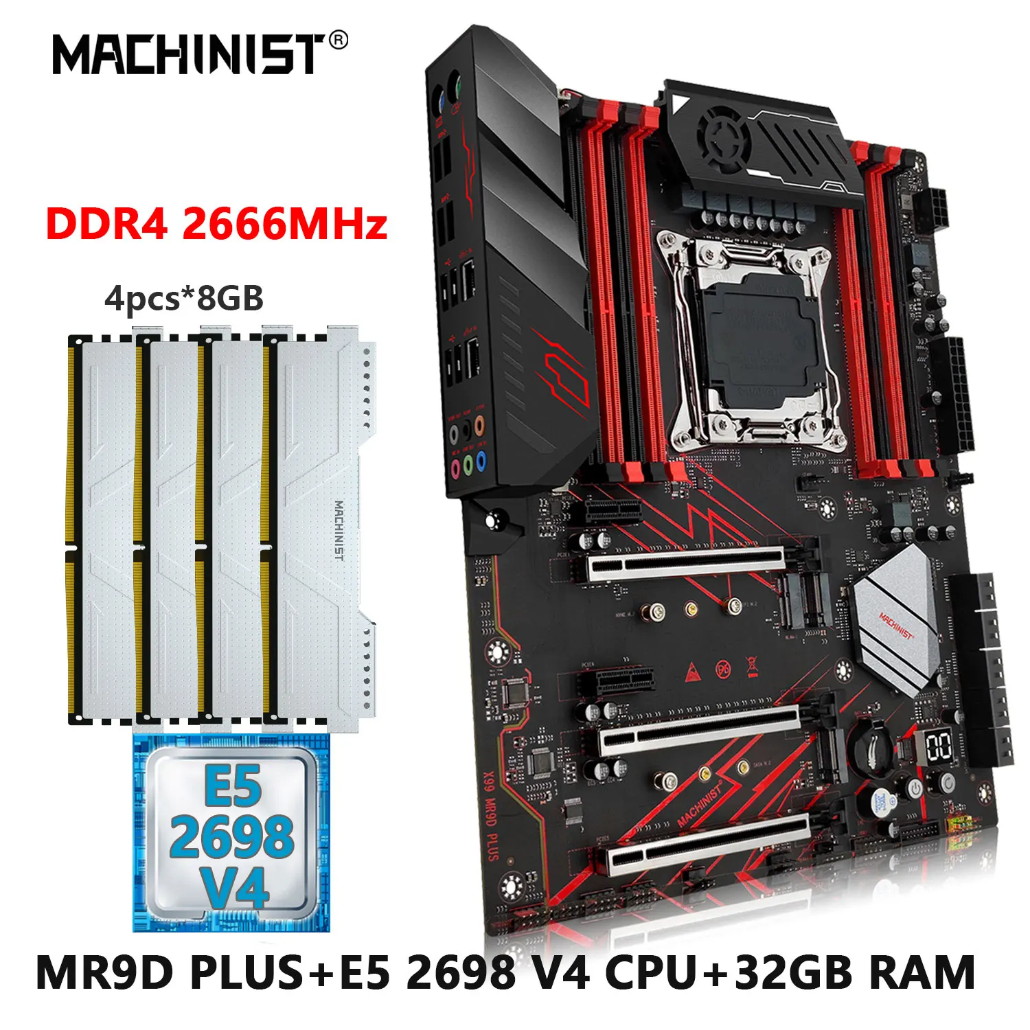 MAȘINIST X99 Xeon Kit Placa de baza LGA 2011-3 Set E5 2698 V4 CPU Procesor DDR4 4*8GB Memorie RAM NVME M. 2 SSD, usb3.0 ATX MR9D Imagine 0