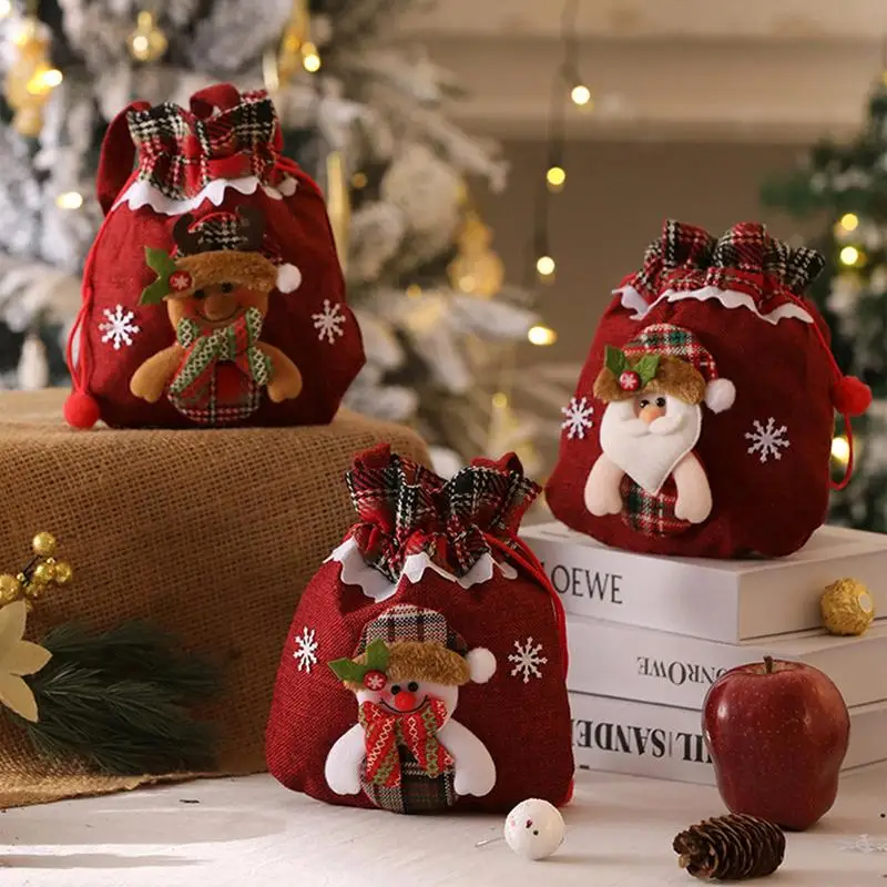 Cadou de crăciun Doll Saci portabile Drăguț Mos craciun om de Zapada Papusa de Depozitare Sac de Pânză groasă de sac Mos craciun Cadouri Pungi Reutilizabile Tesatura Goody Bag Imagine 3