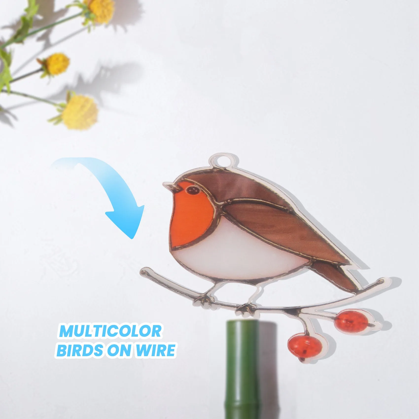 Agățat Multicolor de Păsări pe Sârmă de Înaltă Colorate Acrilice Suncatcher Creative Fereastra Panou Acasă Decor Camera -Stând Robin Imagine 4