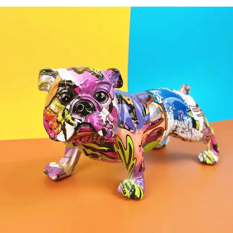 Bulldog englez Decorative Statuie Creative, pline de culoare de Animale Sculpturi Decorative Acasă de Arta Perfect pentru TV Cabinet Rasina de Artizanat Imagine 0