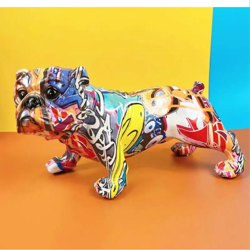 Bulldog englez Decorative Statuie Creative, pline de culoare de Animale Sculpturi Decorative Acasă de Arta Perfect pentru TV Cabinet Rasina de Artizanat Imagine 1