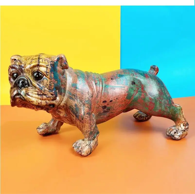 Bulldog englez Decorative Statuie Creative, pline de culoare de Animale Sculpturi Decorative Acasă de Arta Perfect pentru TV Cabinet Rasina de Artizanat Imagine 2