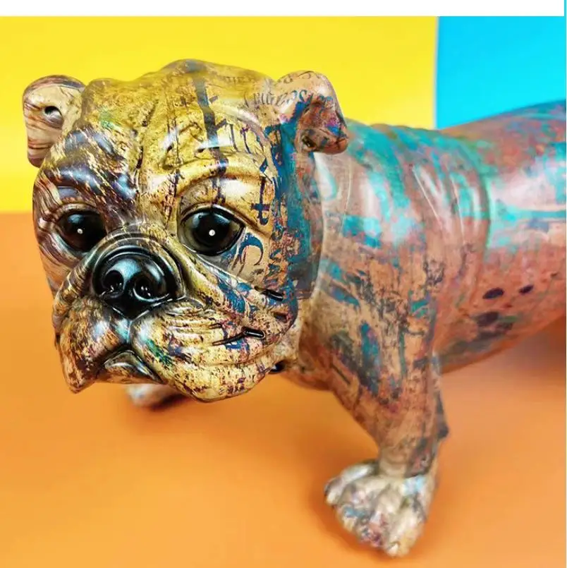 Bulldog englez Decorative Statuie Creative, pline de culoare de Animale Sculpturi Decorative Acasă de Arta Perfect pentru TV Cabinet Rasina de Artizanat Imagine 3