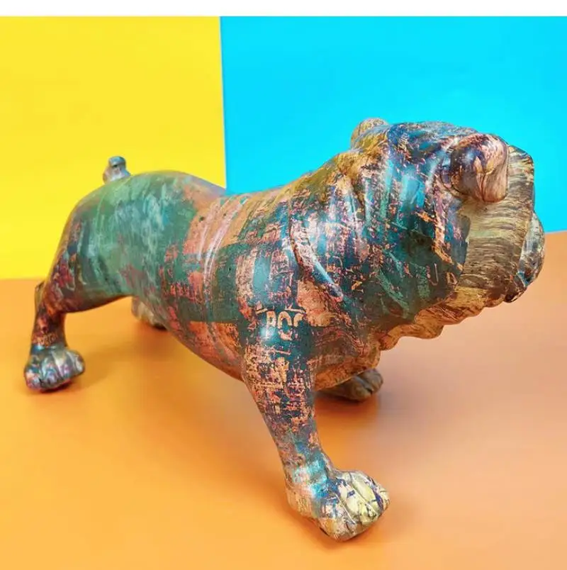 Bulldog englez Decorative Statuie Creative, pline de culoare de Animale Sculpturi Decorative Acasă de Arta Perfect pentru TV Cabinet Rasina de Artizanat Imagine 4