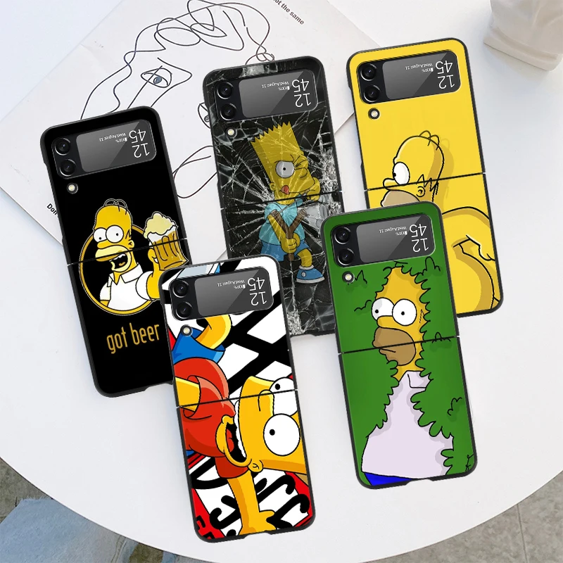 Greu de Caz Pentru Samsung Galaxy Z Flip 4 3 5G de Lux Negru Capac Telefon ZFlip3 ZFlip4 PC de Prevenire a Căderii Funda Desene animate The Simpsons Imagine 0