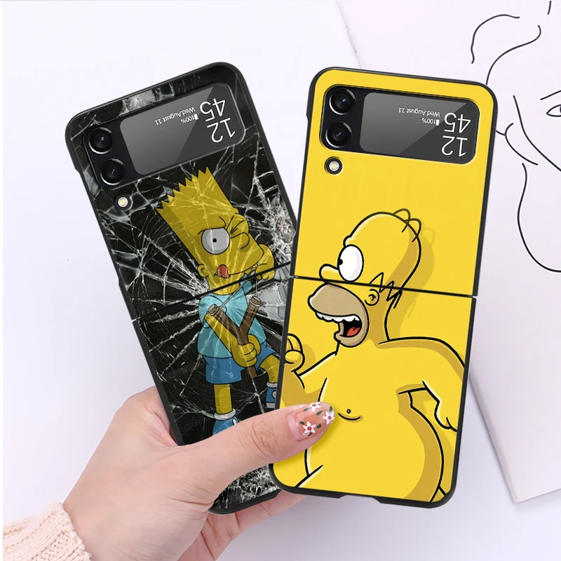 Greu de Caz Pentru Samsung Galaxy Z Flip 4 3 5G de Lux Negru Capac Telefon ZFlip3 ZFlip4 PC de Prevenire a Căderii Funda Desene animate The Simpsons Imagine 1