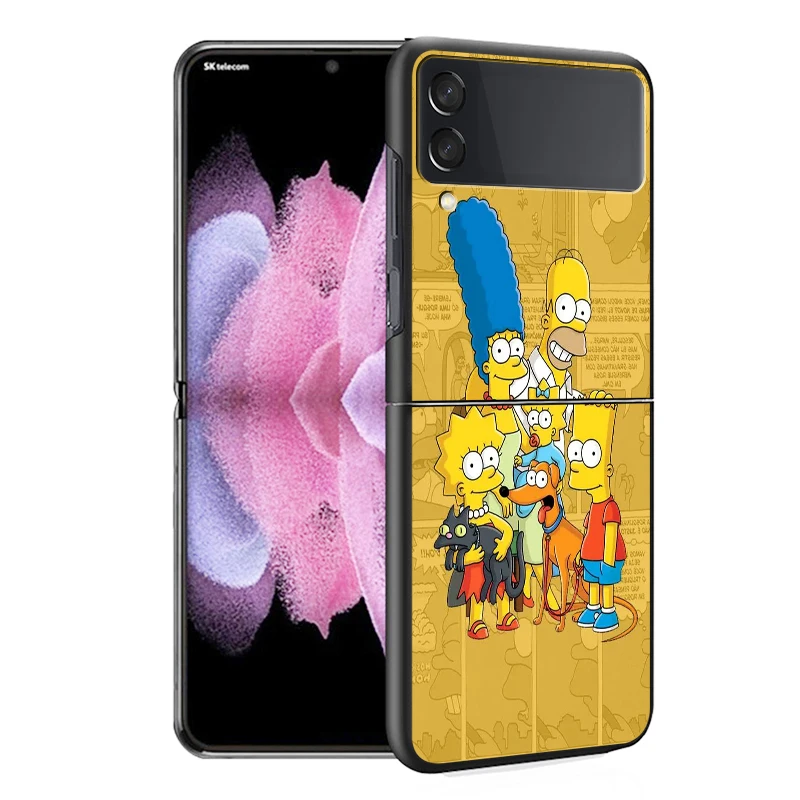 Greu de Caz Pentru Samsung Galaxy Z Flip 4 3 5G de Lux Negru Capac Telefon ZFlip3 ZFlip4 PC de Prevenire a Căderii Funda Desene animate The Simpsons Imagine 3