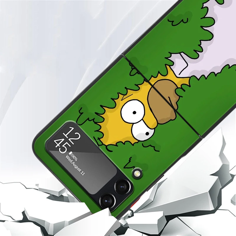 Greu de Caz Pentru Samsung Galaxy Z Flip 4 3 5G de Lux Negru Capac Telefon ZFlip3 ZFlip4 PC de Prevenire a Căderii Funda Desene animate The Simpsons Imagine 4