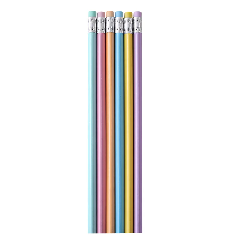 12pcs Macaron Creion din Lemn Cu Radiera Triunghi Strălucitoare Cap de Cauciuc Schiță Desen Stilou Biroul de Învățare Școala de Papetarie Creion Hb Imagine 0