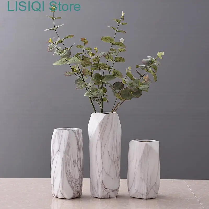 Nou stil Nordic Simplu Marmură vaza Ceramica Decoratiuni interioare Introduce aranjament floral masa geometrice Accesorii Imagine 0