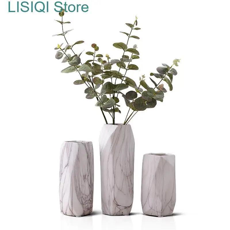 Nou stil Nordic Simplu Marmură vaza Ceramica Decoratiuni interioare Introduce aranjament floral masa geometrice Accesorii Imagine 2