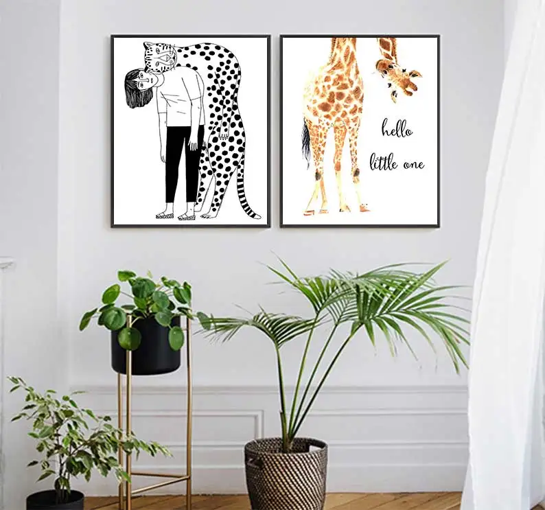 Girafa De Imprimare Salut O Mica Pepiniera De Arta De Perete Panza Pictura Nordică, Poster De Perete Imaginea De Fetita Baiat Cadou Decor Camera Pentru Copii Imagine 1