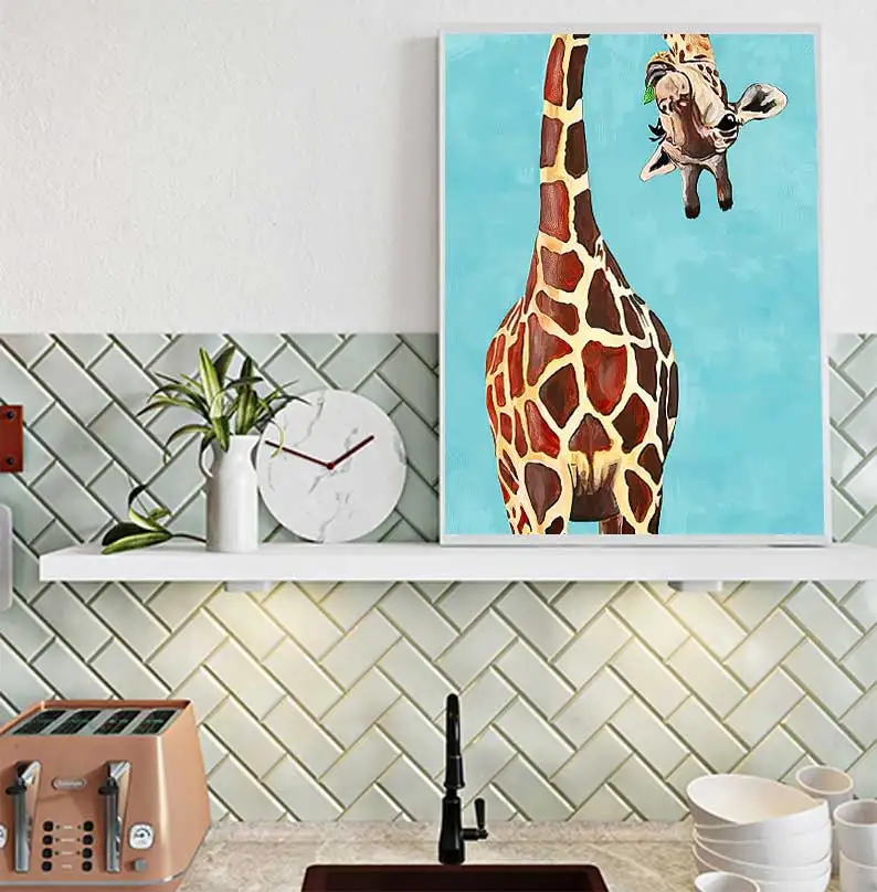 Girafa De Imprimare Salut O Mica Pepiniera De Arta De Perete Panza Pictura Nordică, Poster De Perete Imaginea De Fetita Baiat Cadou Decor Camera Pentru Copii Imagine 2