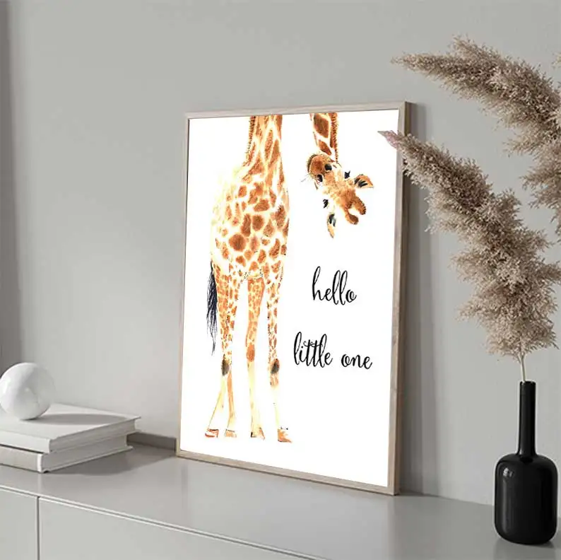 Girafa De Imprimare Salut O Mica Pepiniera De Arta De Perete Panza Pictura Nordică, Poster De Perete Imaginea De Fetita Baiat Cadou Decor Camera Pentru Copii Imagine 3