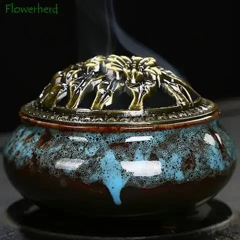 A Spart Capacul Cuptor Arzător De Gheață Buddha Ceramice De Epocă Transformat Tămâie De Uz Casnic Deodorante Pan Pline De Culoare Bronz Imagine 1