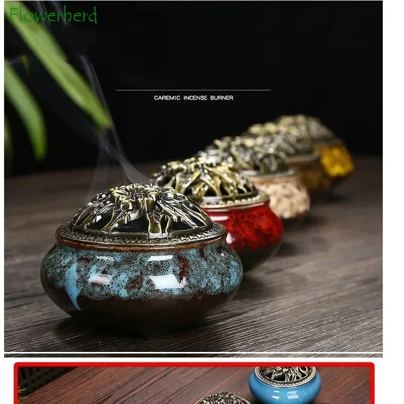 A Spart Capacul Cuptor Arzător De Gheață Buddha Ceramice De Epocă Transformat Tămâie De Uz Casnic Deodorante Pan Pline De Culoare Bronz Imagine 3