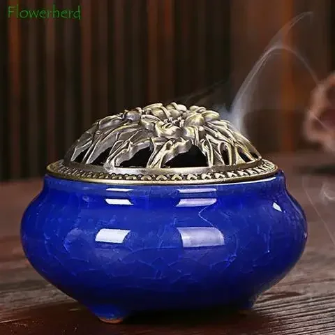 A Spart Capacul Cuptor Arzător De Gheață Buddha Ceramice De Epocă Transformat Tămâie De Uz Casnic Deodorante Pan Pline De Culoare Bronz Imagine 5