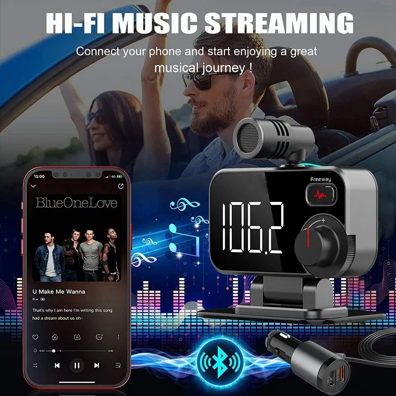 Bluetooth Transmițător FM Pentru Masina QC3.0 Radio Auto Adaptor Dual USB Microfon Extern FM Mână-Apel Gratuit MP3 Player Imagine 2