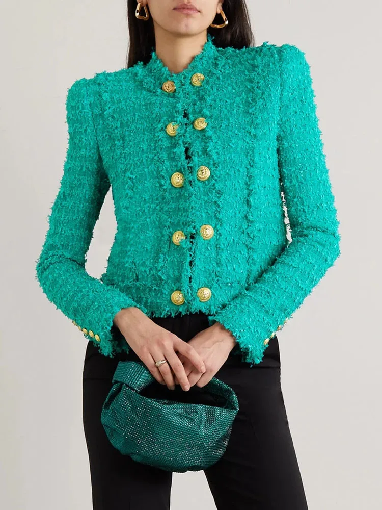 HIGH STREET, cele mai Noi 2023 FW Designer de Moda pentru Femei Leu Butoane Franjuri Canaf Sacou de Tweed Imagine 1