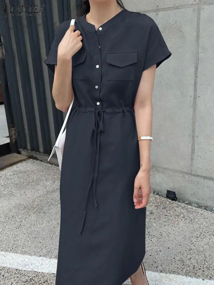 Moda Femei Maneci Scurte Solid Shirt Dress ZANZEA Marfă de Vară Rochii Elegante Butonul de Munca OL Midi Vestido Halat Femme Sundress Imagine 0