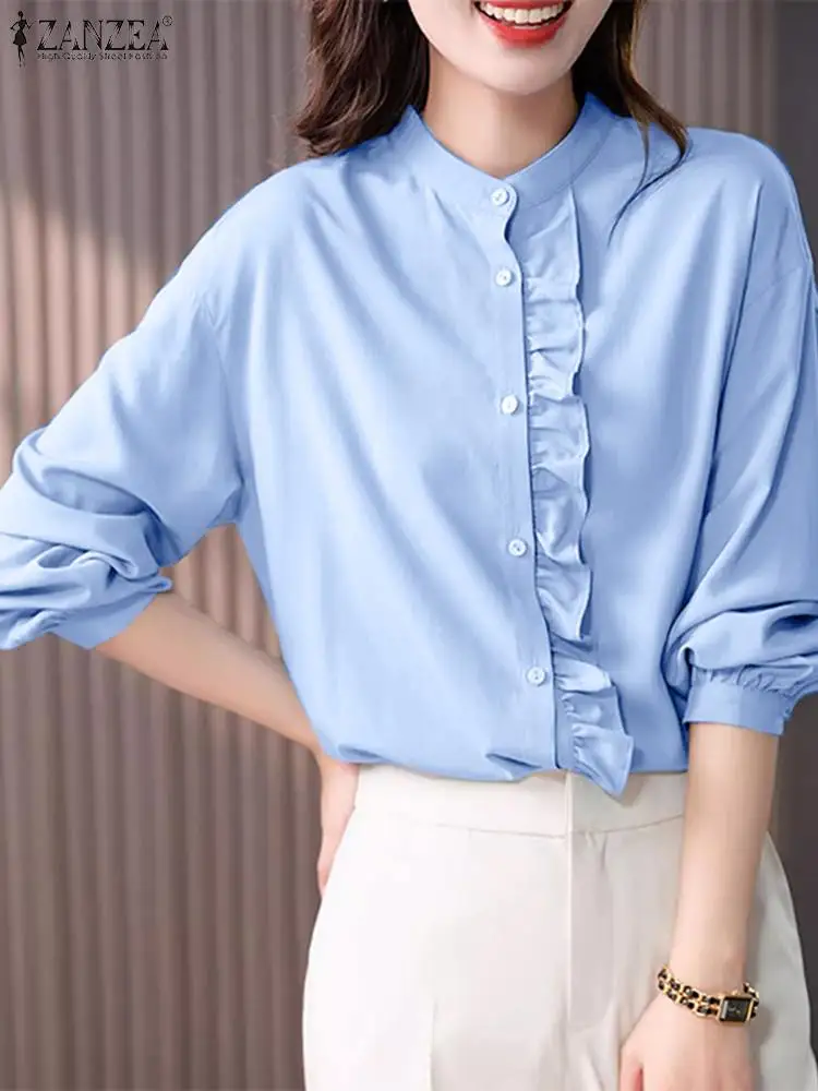 Toamna Casual Camasa Eleganta ZANZEA Moda Solid Butoanele de Jos Petrecere Blusas Blaturi de Lucru pentru Femei Vintage Maneca Lunga Bluza Volane Imagine 0