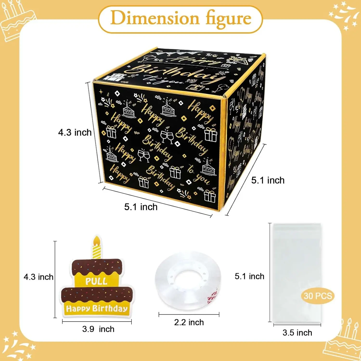 Fericit Ziua de Naștere Caseta de Bani Norocos cutie pentru Cadou de Numerar Trage,Bani de Cadou Cutii pentru Cadou de Numerar Aur Negru de Bani Titularului Imagine 3