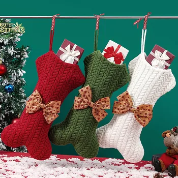 Șosete Crăciun Cadou Geanta Tricotate Os În Formă De Crăciun Șosete Tricotate Din Lână Pandantiv Vacanță Decorare Bomboane Sac De Decor Acasă